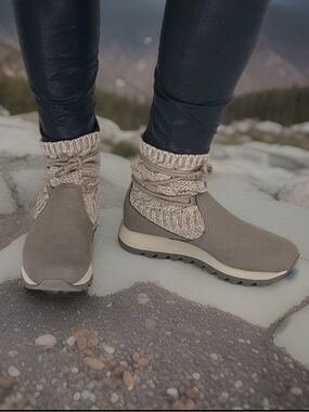 Merrell Alpine Pull On Brindle Vegan Leather Knit Snow Boots Women’s Size 7.5